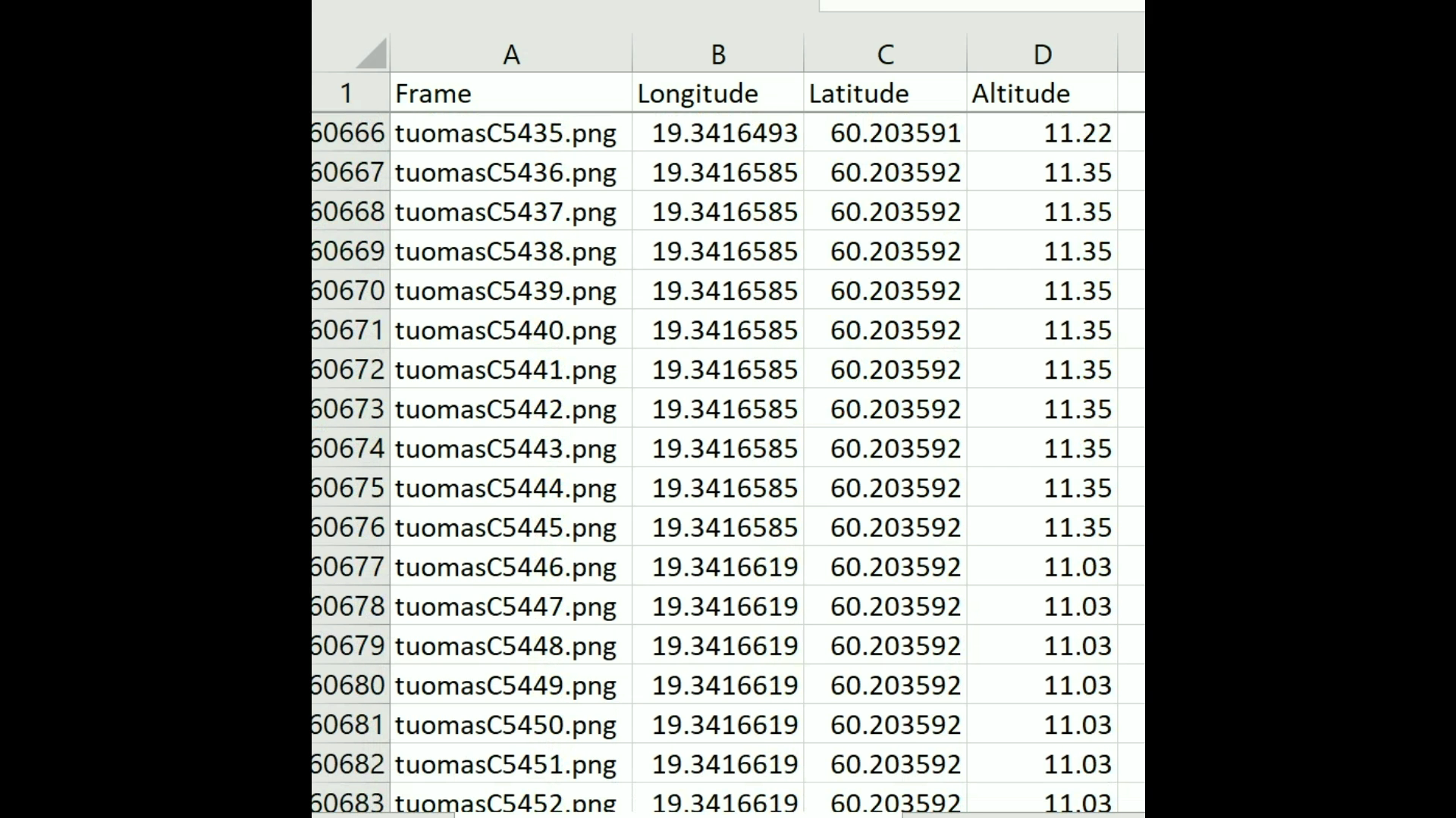 CSV data associating positions with images
