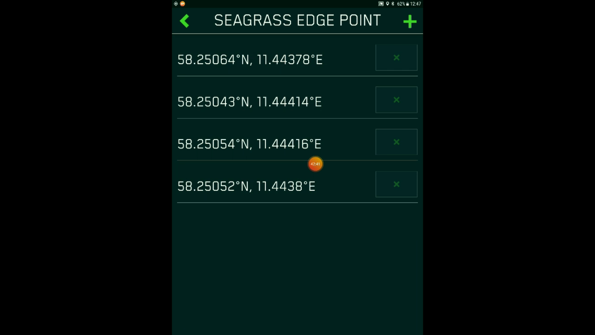 Collected observations in the database