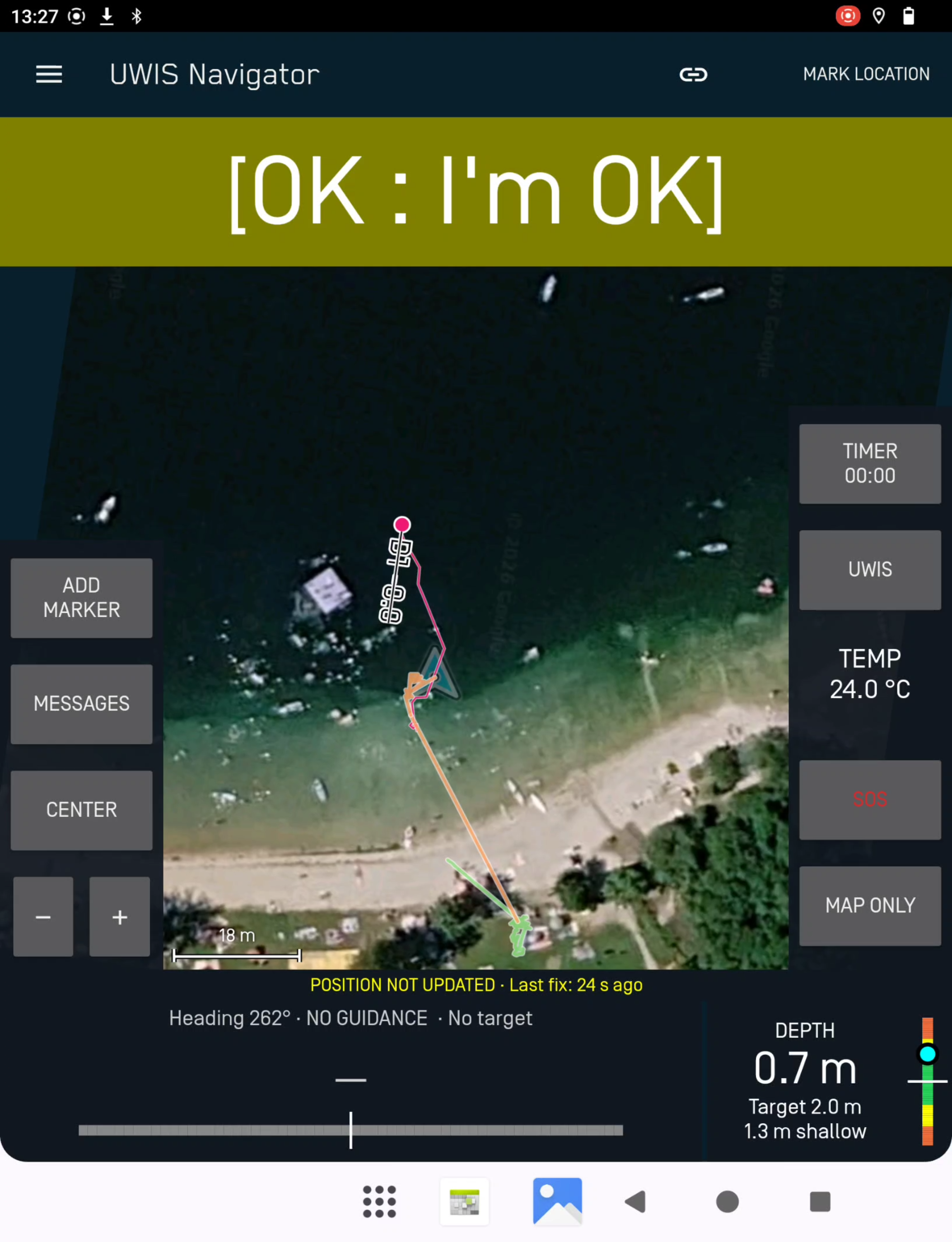 UWIS Navigator DPV view with map, messaging controls and depth information